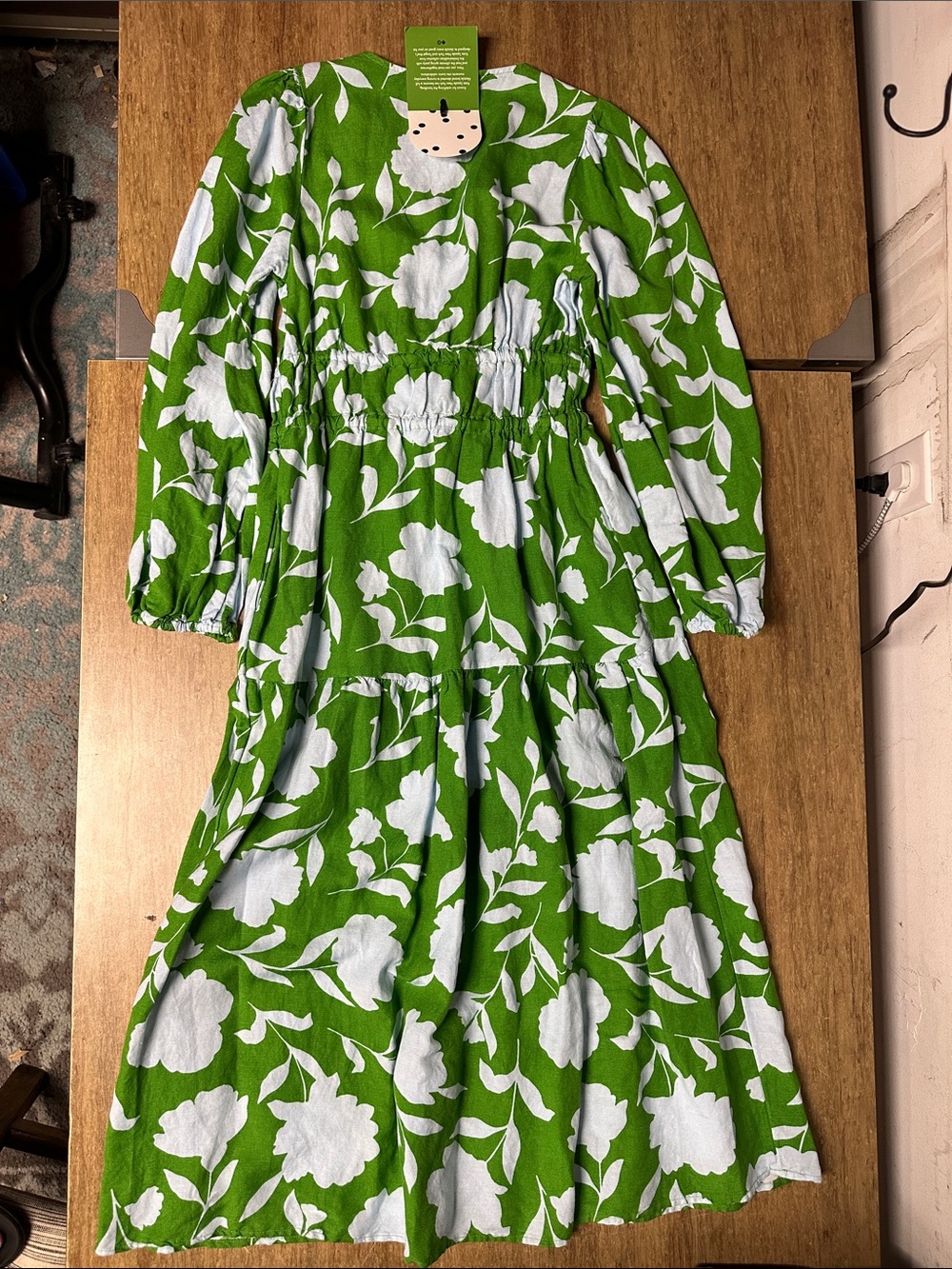 Kate spade X target nwt linen maxi blue green double tie front long sleeve dress - Picture 5 of 9